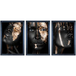 Conjunto 20 - Imagem Preto e Dourado com 3 Quadros - Com Moldura - Preto, Marrom, Rústica ou Branco