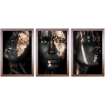 Conjunto 20 - Imagem Preto e Dourado com 3 Quadros - Com Moldura - Preto, Marrom, Rústica ou Branco