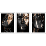 Conjunto 20 - Imagem Preto e Dourado com 3 Quadros - Com Moldura - Preto, Marrom, Rústica ou Branco