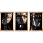 Conjunto 20 - Imagem Preto e Dourado com 3 Quadros - Com Moldura - Preto, Marrom, Rústica ou Branco