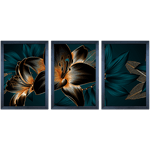 Conjunto 21 - Imagem Preto e Dourado com 3 Quadros - Com Moldura - Preto, Marrom, Rústica ou Branco