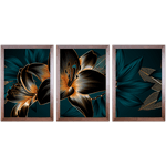 Conjunto 21 - Imagem Preto e Dourado com 3 Quadros - Com Moldura - Preto, Marrom, Rústica ou Branco