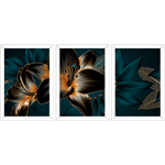 Conjunto 21 - Imagem Preto e Dourado com 3 Quadros - Com Moldura - Preto, Marrom, Rústica ou Branco