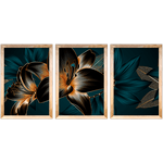 Conjunto 21 - Imagem Preto e Dourado com 3 Quadros - Com Moldura - Preto, Marrom, Rústica ou Branco