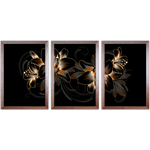 Conjunto 22 - Imagem Preto e Dourado com 3 Quadros - Com Moldura - Preto, Marrom, Rústica ou Branco