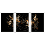 Conjunto 22 - Imagem Preto e Dourado com 3 Quadros - Com Moldura - Preto, Marrom, Rústica ou Branco