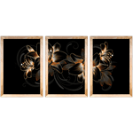 Conjunto 22 - Imagem Preto e Dourado com 3 Quadros - Com Moldura - Preto, Marrom, Rústica ou Branco
