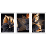 Conjunto 23 - Imagem Preto e Dourado com 3 Quadros - Com Moldura - Preto, Marrom, Rústica ou Branco