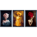 Conjunto 26 - Imagem Preto e Dourado com 3 Quadros - Com Moldura - Preto, Marrom, Rústica ou Branco