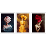 Conjunto 26 - Imagem Preto e Dourado com 3 Quadros - Com Moldura - Preto, Marrom, Rústica ou Branco