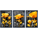 Conjunto 29 - Imagem Preto e Dourado com 3 Quadros - Com Moldura - Preto, Marrom, Rústica ou Branco