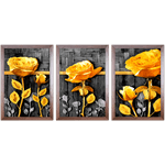 Conjunto 29 - Imagem Preto e Dourado com 3 Quadros - Com Moldura - Preto, Marrom, Rústica ou Branco