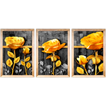 Conjunto 29 - Imagem Preto e Dourado com 3 Quadros - Com Moldura - Preto, Marrom, Rústica ou Branco