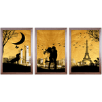 Conjunto 37 - Imagem Preto e Dourado com 3 Quadros - Com Moldura - Preto, Marrom, Rústica ou Branco