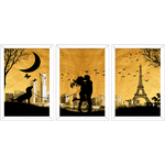 Conjunto 37 - Imagem Preto e Dourado com 3 Quadros - Com Moldura - Preto, Marrom, Rústica ou Branco