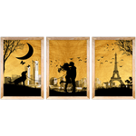 Conjunto 37 - Imagem Preto e Dourado com 3 Quadros - Com Moldura - Preto, Marrom, Rústica ou Branco