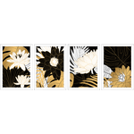 Conjunto 01 - Imagem Preto e Dourado com 4 Quadros - Com Moldura - Preto, Marrom, Rústica ou Branco