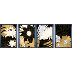 Conjunto 01 - Imagem Preto e Dourado com 4 Quadros - Com Moldura - Preto, Marrom, Rústica ou Branco