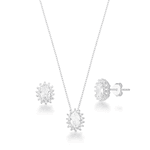 Conjunto Oval Cravejado Color Prata 925