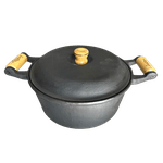Panela de Ferro Fundido Alça Madeira e Tampa 18 cm 