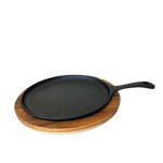 Bifeteira de Ferro Fundido Oval Com Suporte em Madeira 25x18 cm