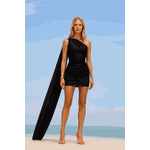 VESTIDO CURTO PRETO DRAPEADO OMBRO ÚNICO 