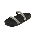 Papete Flatform Caterine Tiras Strass Preto