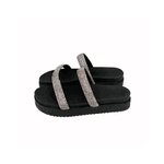 Papete Flatform Caterine Tiras Strass Preto