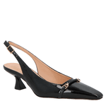 SCARPIN SLINGBACK KITTEN HEEL EM VERNIZ PRETO
