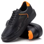 5512 Sapato Masculino Casual Milao Comfot Preto Laranja