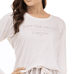 PIJAMA LONGO ALGODÃO LISTRADO OFF-WHITE E CINZA - OFF-WHITE