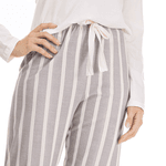 PIJAMA LONGO ALGODÃO LISTRADO OFF-WHITE E CINZA - OFF-WHITE