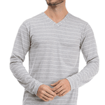 PIJAMA LONGO MASCULINO GOLA V VISCOLYCRA LISTRADO - CINZA