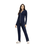 PIJAMA LONGO ABERTO VISCOLYCRA AZUL MARINHO - MARINHO