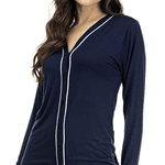 PIJAMA LONGO ABERTO VISCOLYCRA AZUL MARINHO - MARINHO