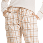 PIJAMA LONGO XADREZ ALGODÃO PREMIUM OFF-WHITE - XADREZ