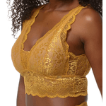 TOP EM RENDA SEM ARO COM BOJO MACIO E ALONGADPO - MOSTARDA