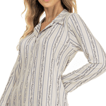 CHEMISE MANGA LONGA FLORAL LISTRA TECIDO DELICATE - CINZA