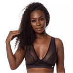 SUTIÃ SEXY SEM BOJO E COM ARO RENDA E TULE PRETO - PRETO