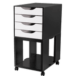 Gaveteiro De Mesa Easy Box 4 Gavetas Madeira com Base - Preto Black Piano/Branco