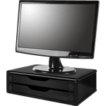 Suporte para Monitor Gaveteiro de Mesa 2 Gavetas Madeira - Preto Black Piano