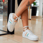 Tênis Casual Hannah Em Couro Branco/ Verde