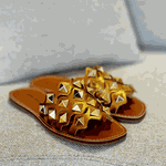 Rasteira Em Couro Ondas Laise Ouro
