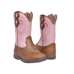 BOTA FEMININA INFANTIL TEXANA FÓSSIL CARAMELO COM ROSA