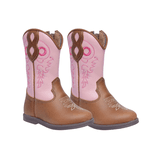 BOTA FEMININA INFANTIL TEXANA FÓSSIL CARAMELO COM ROSA