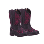 BOTA TEXANA FEMININA INFANTIL PRETA BORDADO LASER 