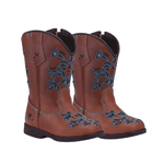 BOTA TEXANA FEMININA INFANTIL CARAMELO BORDADO LASER 