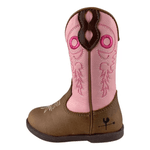 BOTA FEMININA INFANTIL TEXANA FÓSSIL CARAMELO COM ROSA