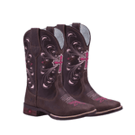 BOTA TEXANA FEMININA FÓSSIL CAFÉ COM BORDADO ROSA