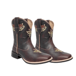 Bota Texana Feminina Fóssil Café Bordado Amarelo - PROMOÇÃO